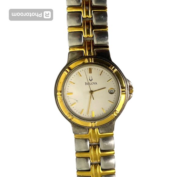 Bulova Women 98B52 Quartz Date Calendar Gold Silver Band 34mm Watch New Battery main image 11